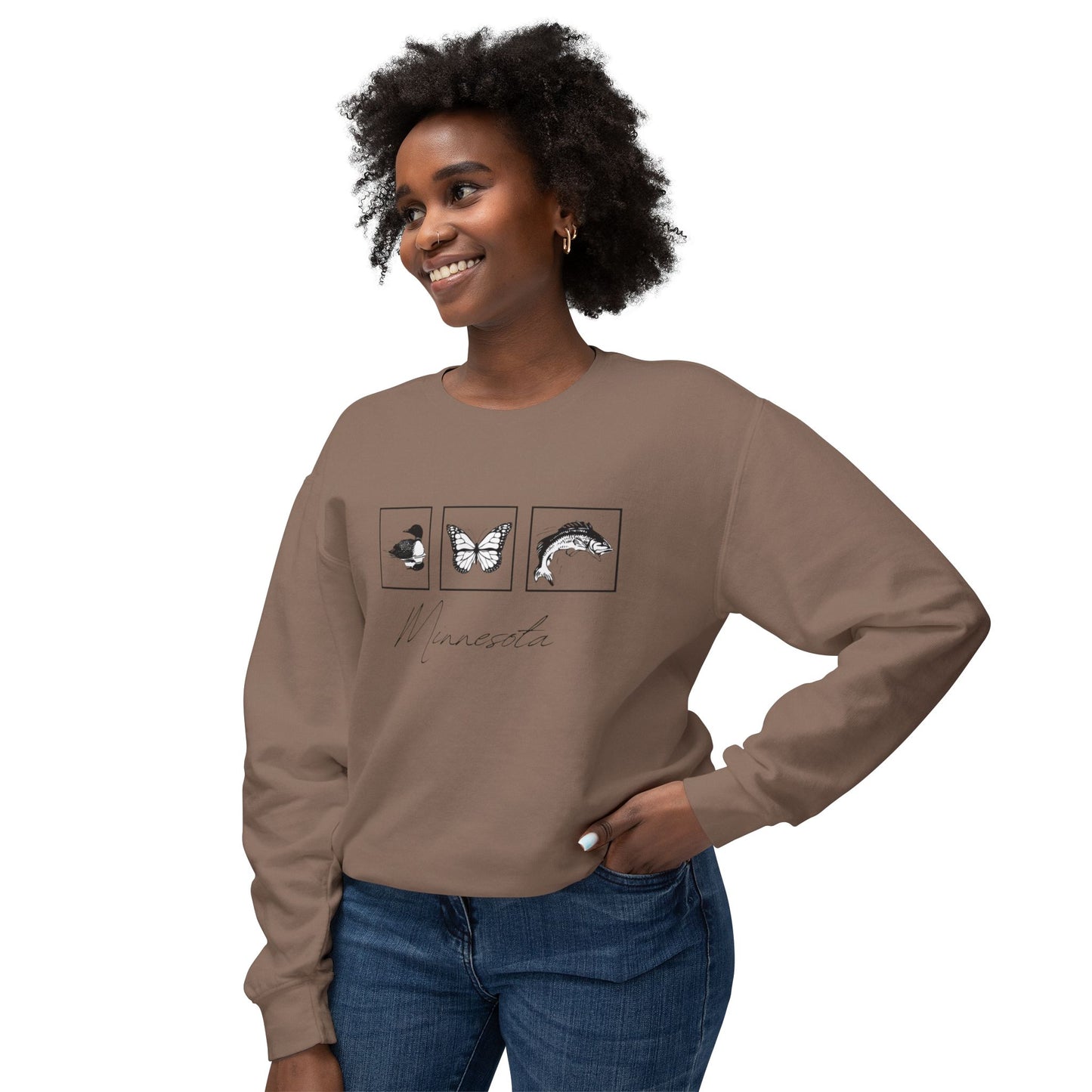 Minnesota State Bird Butterfly Fish Crewneck Sweatshirt