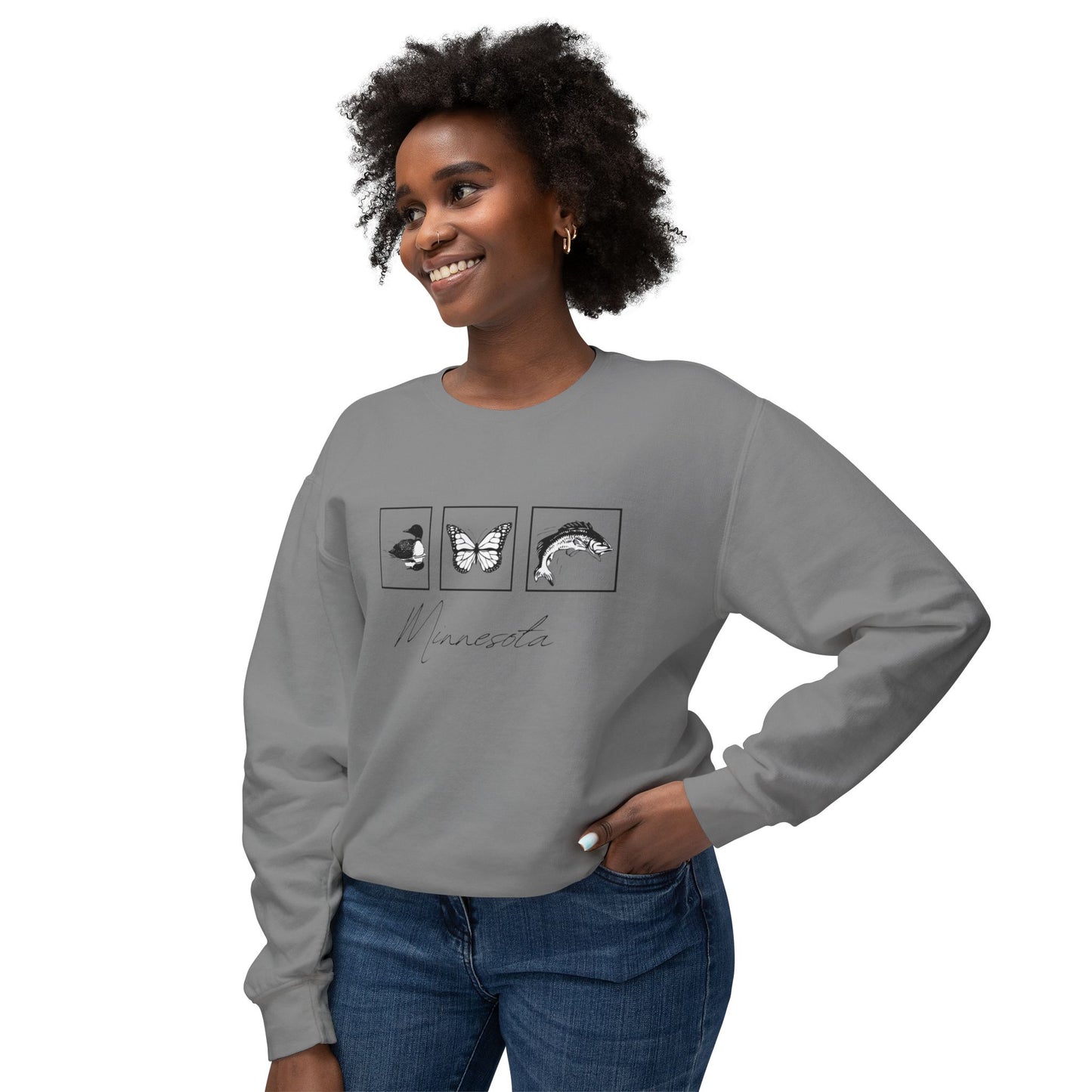 Minnesota State Bird Butterfly Fish Crewneck Sweatshirt