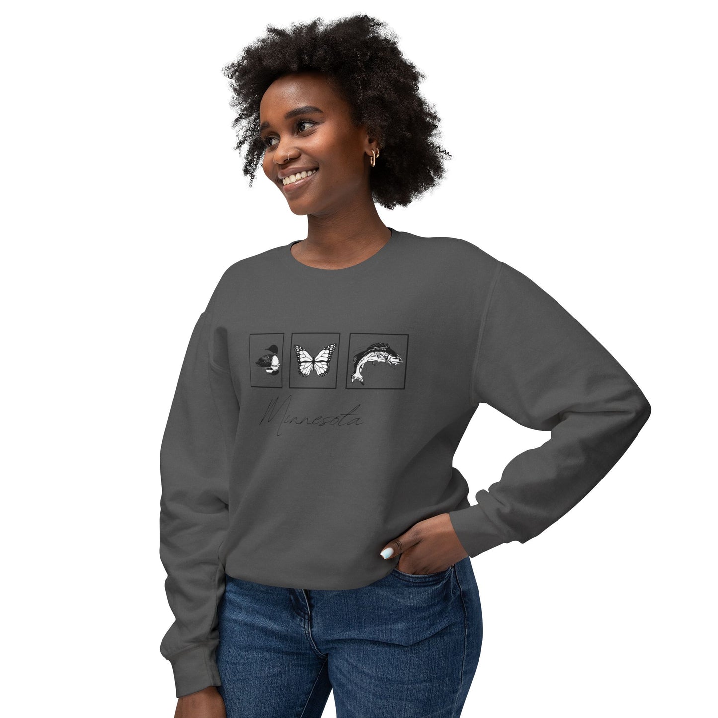 Minnesota State Bird Butterfly Fish Crewneck Sweatshirt