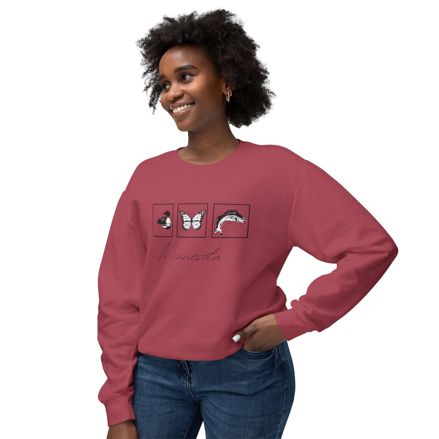 Minnesota State Bird Butterfly Fish Crewneck Sweatshirt